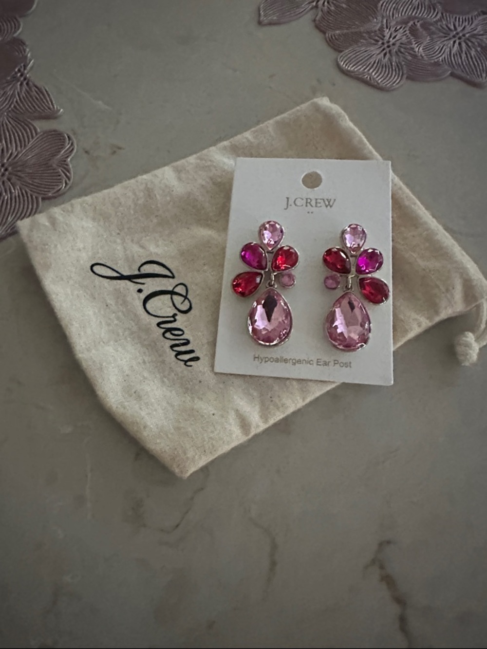 J. Crew Pink and Fuchsia Crystal Teardrop Earrings